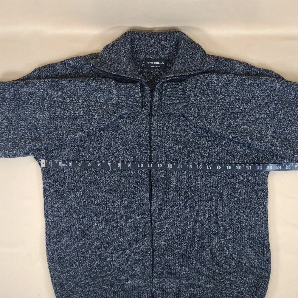 Vintage 90s Specchio Italian Acrylic Winter Black Charcoal Zip-Up Men's Sweater